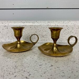Vintage Chamber Brass Candle Holders with Thumb Grip